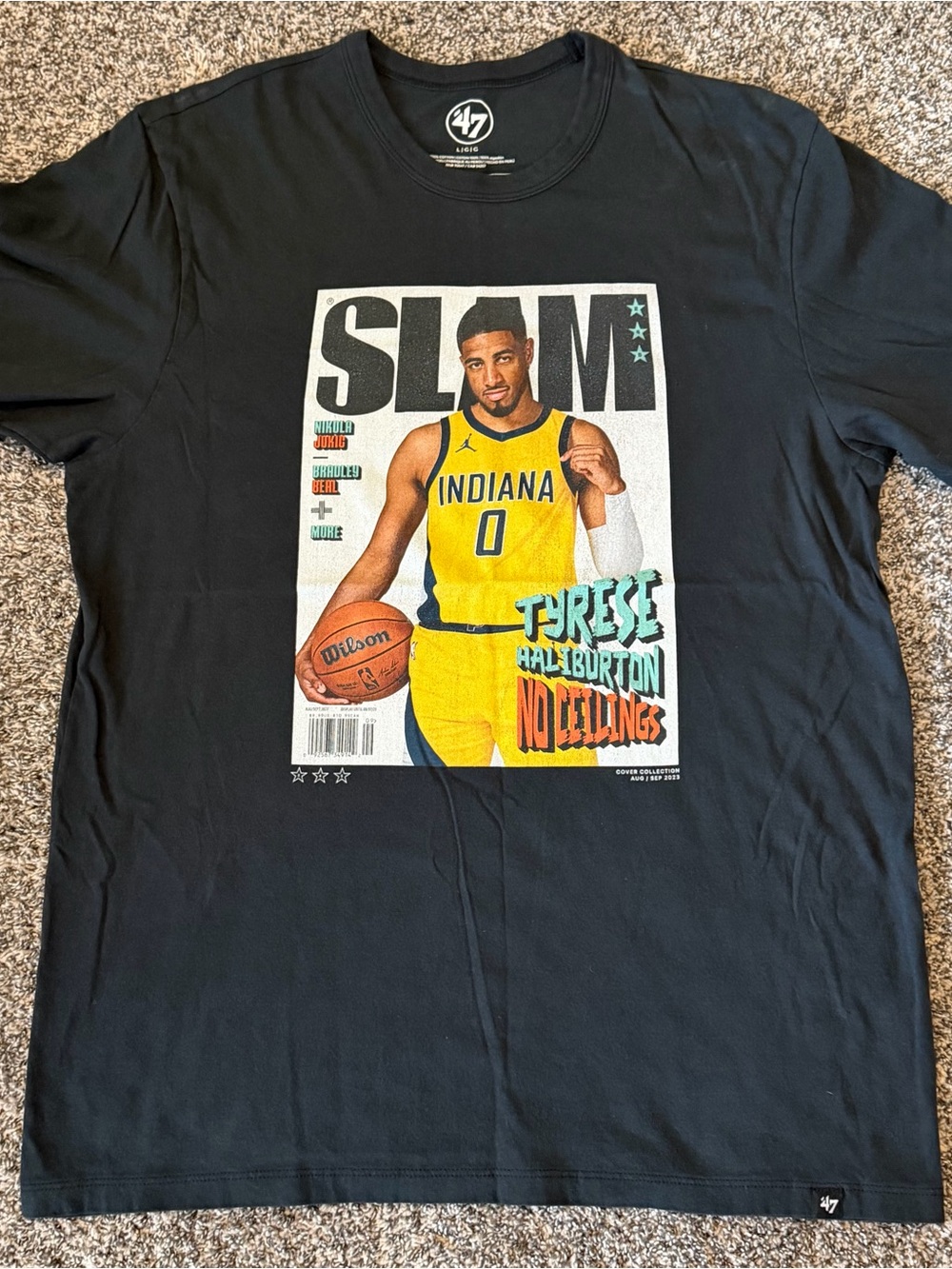 Tyrese Haliburton SLAM T Shirt Mens Large Indiana Pacers 47 Brand NBA Black